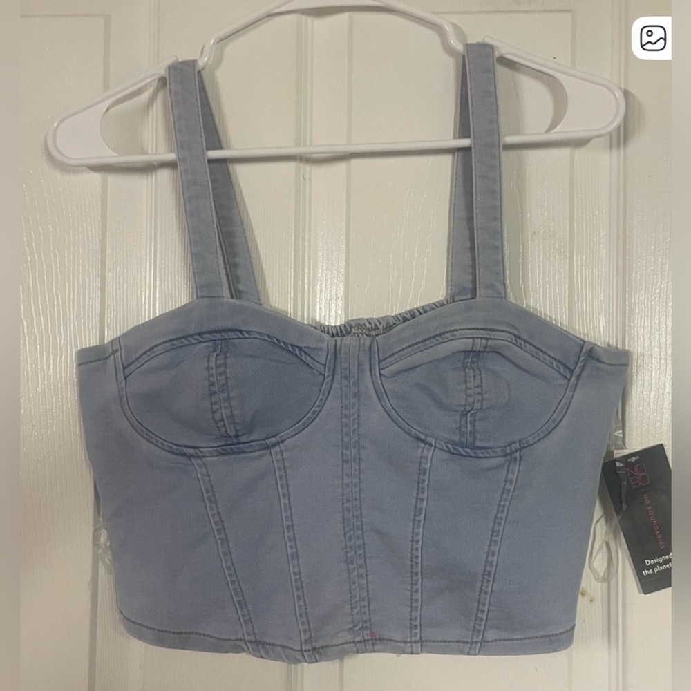 No Boundaries Light Wash Denim Bustier Crop Top NWT Juniors Medium 7-9 Y2K
